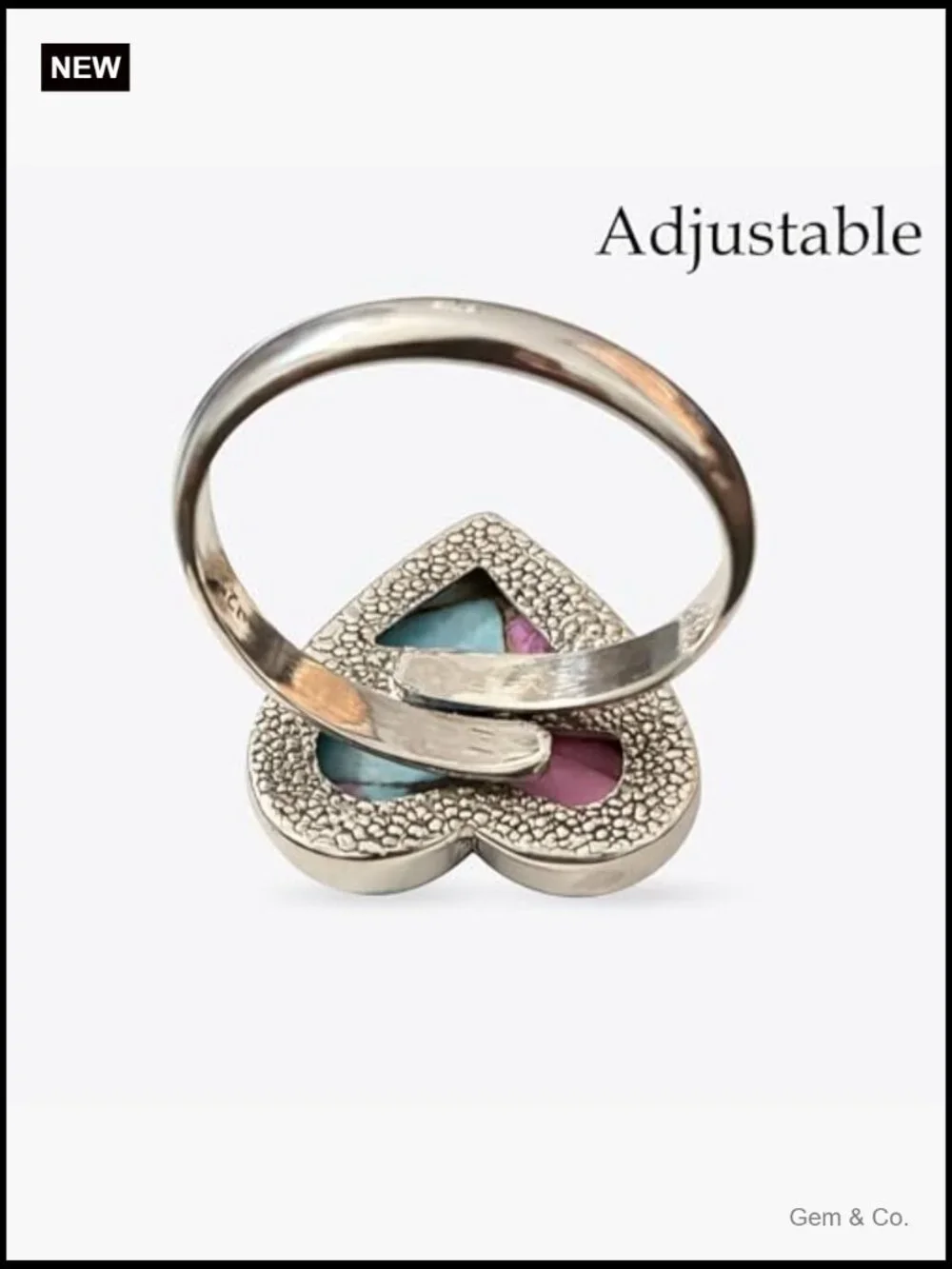 Adjustable Heart Turquoise Sterling Silver Ring Statement Gemstone